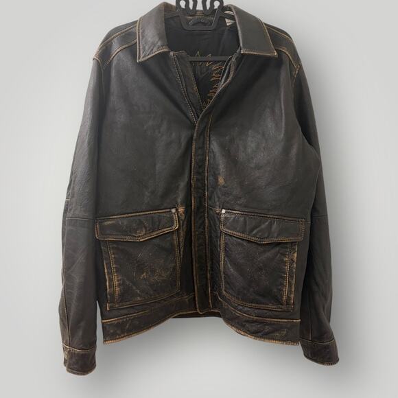 Tommy Bahama Distressed Leather Jacket Men's Medium Pineapple Embroidery Lining - Picture 1 of 8